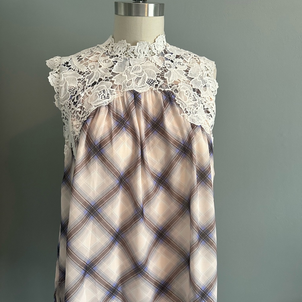 Loft Lace and Plaid Sleeveless Dress